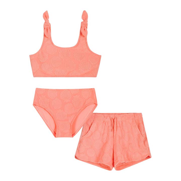 Tween Girls Textured Terry Bikini Cover Up Set | Coral Shell for wholesale by Andy & Evan
