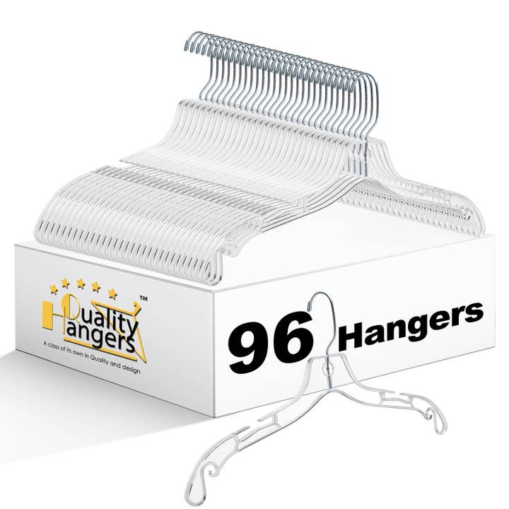 6150 - 17" Clear Crystal Plastic Shirt Hanger - 96 PK for wholesale by Quality Hangers