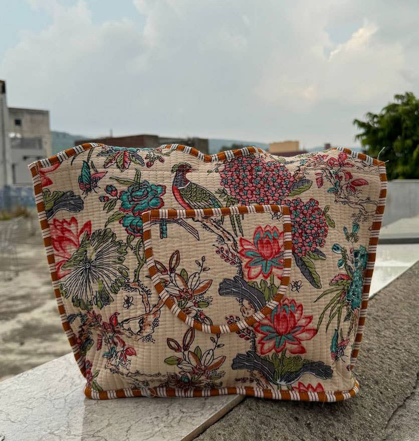 GYPSY STUDIO – Großhandel Tragetasche – Damen – Vogelbedruckte Tasche Baumwoll-Steppdecke Markttasche Einkaufstaschen0