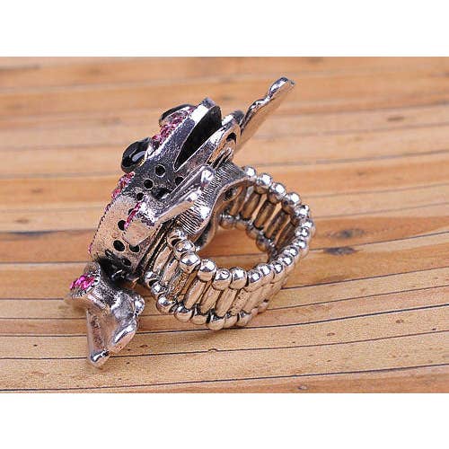 AK Brand - Wholesale Cocktail/Statement Ring - Silver Fuchsia Pink Funny Cartoon Leaping Frog Toad Ring4