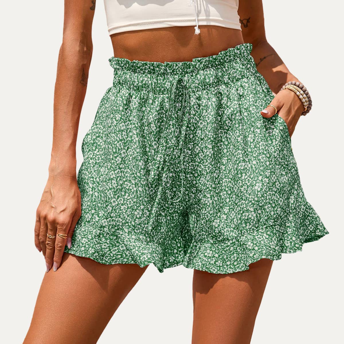 The Moment Collection - Wholesale Shorts - Women's - Outdoor Adventure Floral Print High-Waisted Mini Shorts2