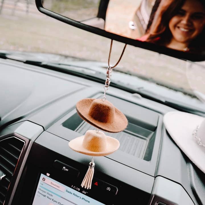 The Front Porch Label - Wholesale Car Decorative Charm - Unisex - Brown & Stone Cowboy Hat Rearview Mirror Charm1