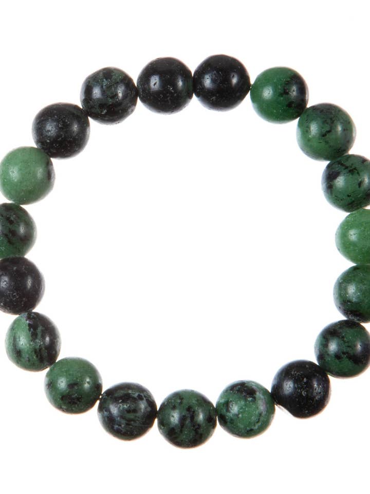 Bracelet extensible en perles de pierre d'épidote rubis B3632-10MM pour la vente par Ole