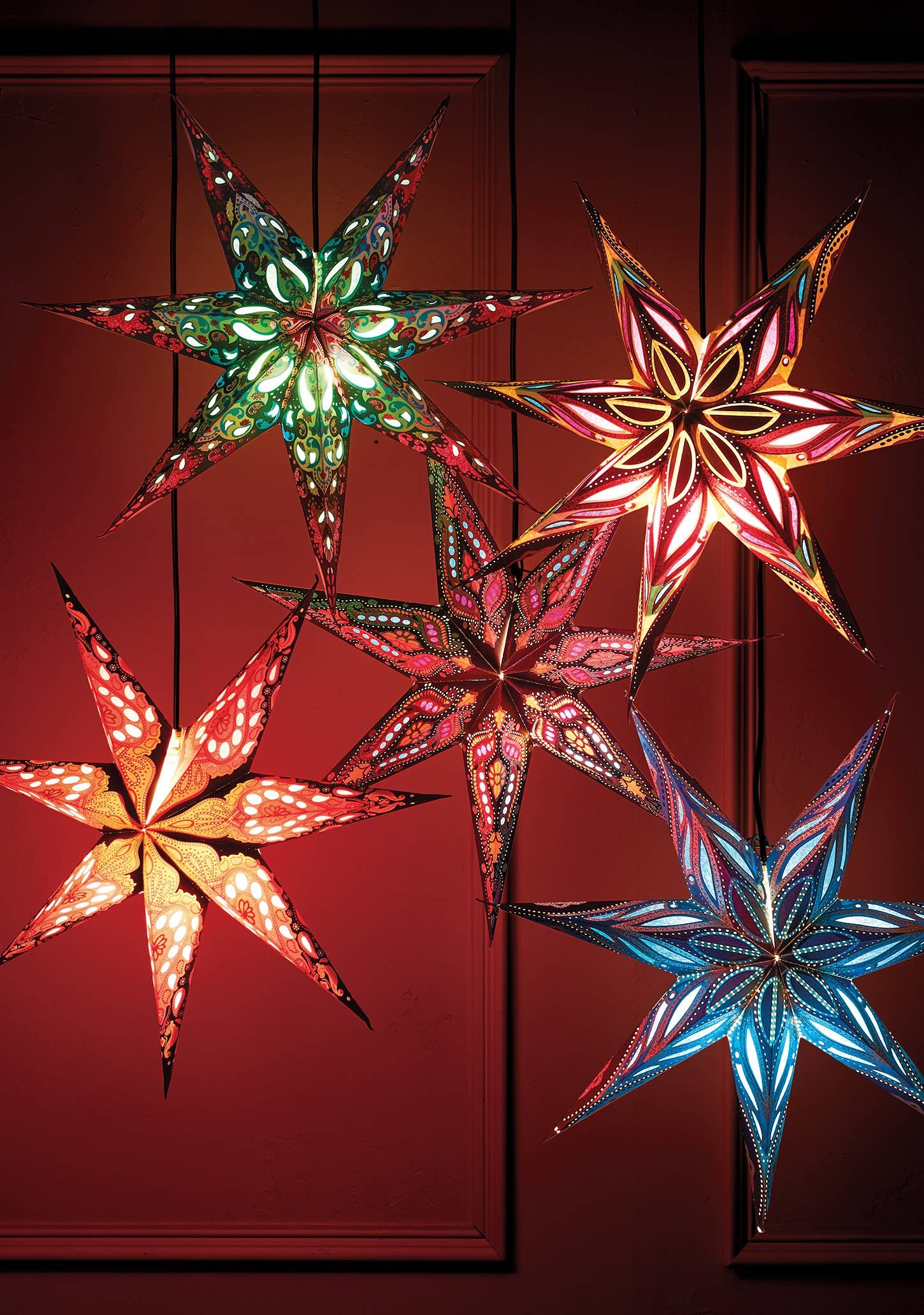 Namaste - Wholesale Paper Lantern/Lamp - 7 Point Pink/Black Star Light1