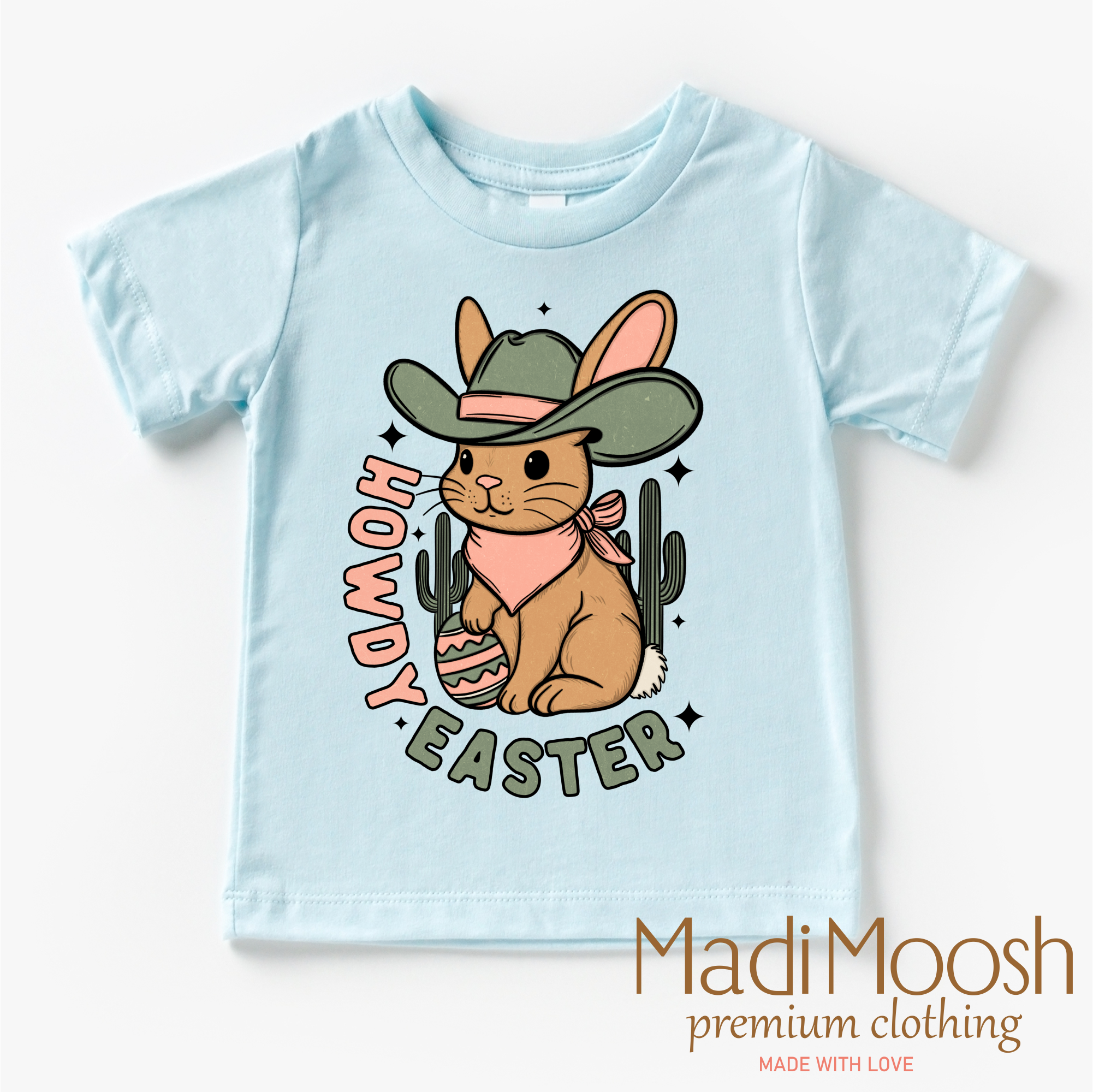 Madi Moosh - Wholesale Screen Printed T-Shirt - Kids - Howdy Easter Bunny Western Shirt - Kids Western Tee5