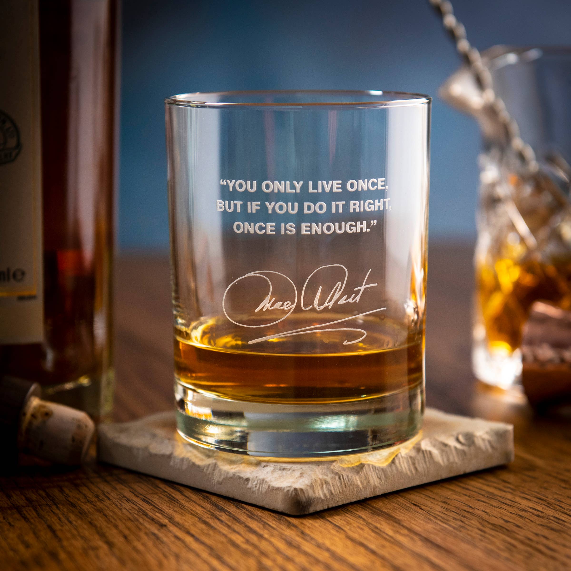 A to Z Imaging and Design - Wholesale Cocktail/Liquor Glass - Mae West Quote Glass (Only Live Once)