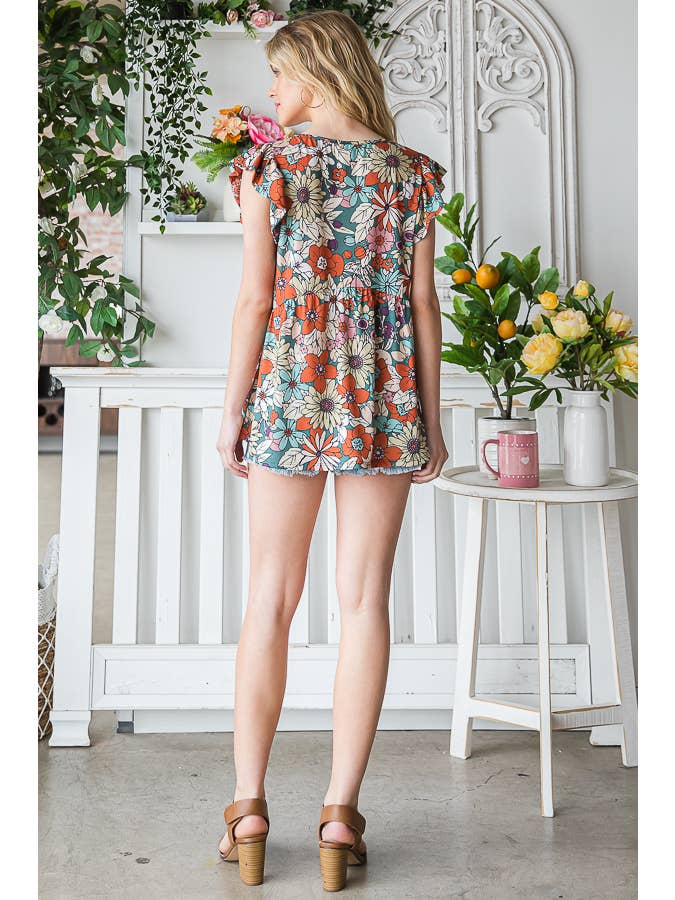 7th Ray - Vendita all'ingrosso Camicetta - Donna - Top a maniche svolazzanti con stampa floreale multicolore Baby Doll T516519