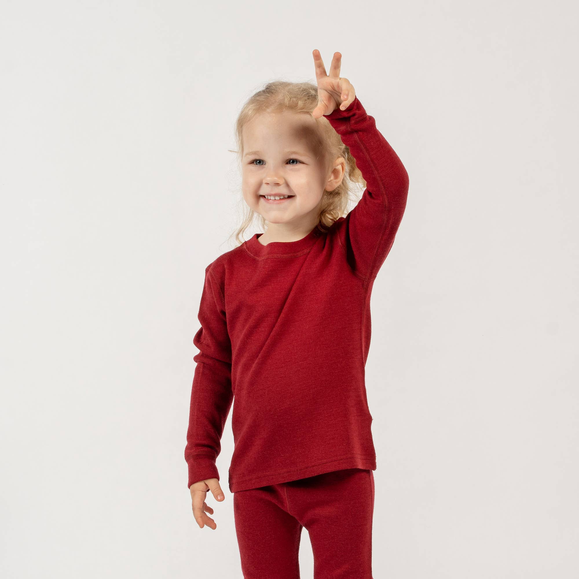 menique - Wholesale Shirt - Kids - Midweight Kids' Merino Wool Long Sleeve Top Cherry Red11