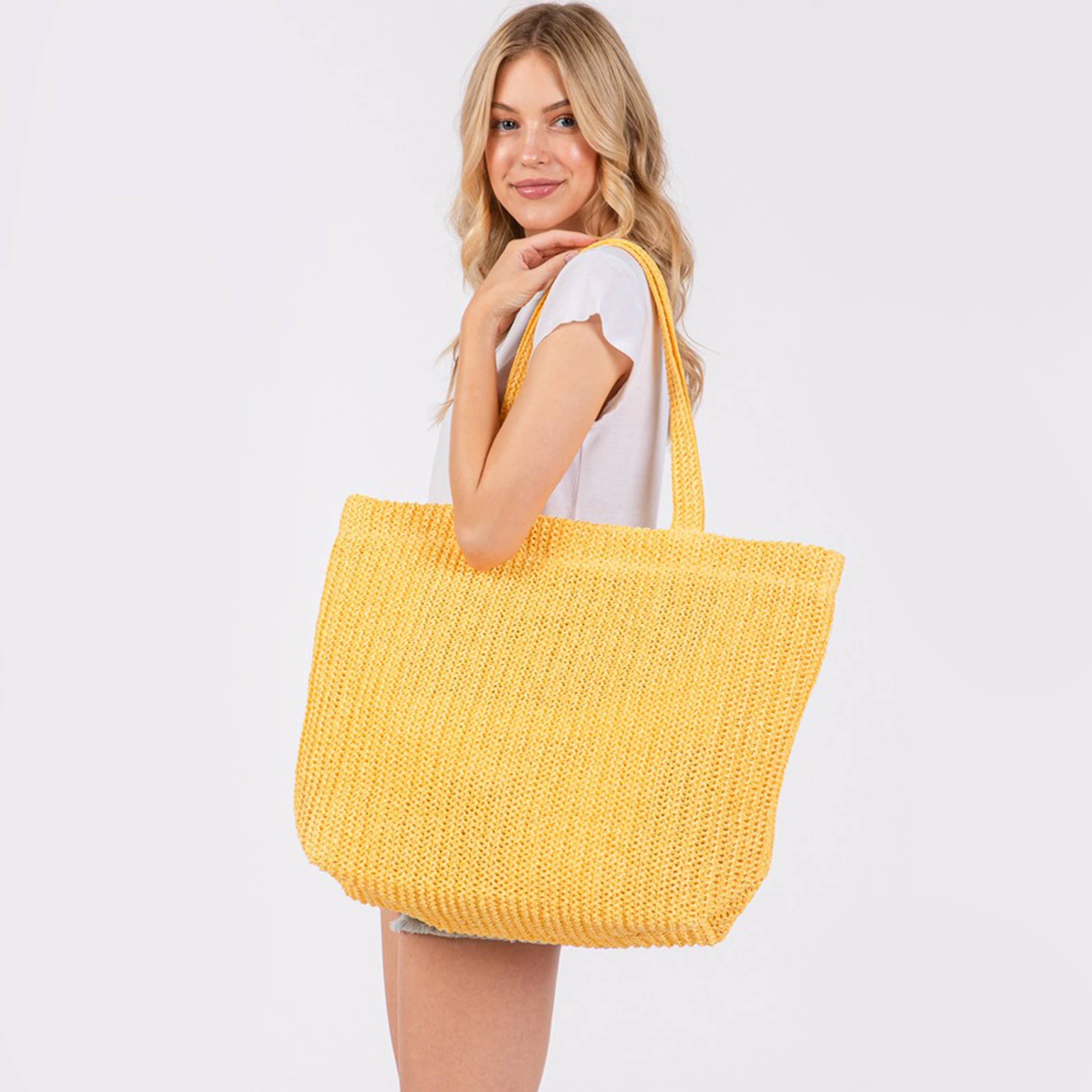 Hana - Wholesale Tote Bag - Women's - Solid Color Crochet Summer Straw Tote Bag48