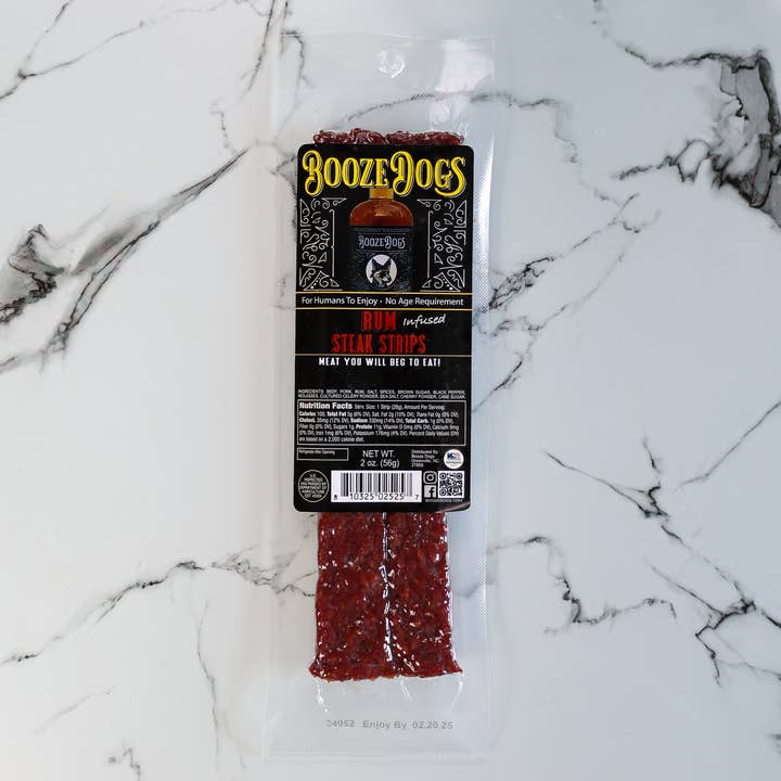Booze Dogs - Wholesale Jerky - Rum Jerky Style Steak Strips - Snack Size