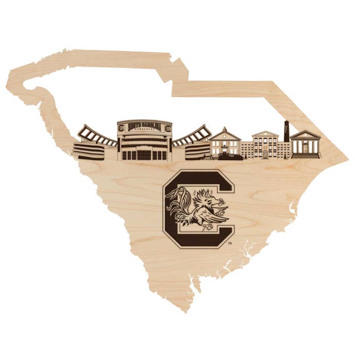 University of South Carolina Skyline Wall Hanging – Crafted from Cherry and Maple Wood - USC Gamecocks for wholesale by LazerEdge