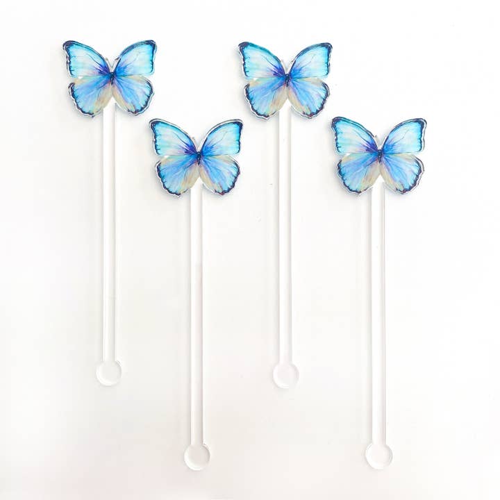 Blue Morpho Butterfly Acrylic Stir Sticks for wholesale by Cami Monet
