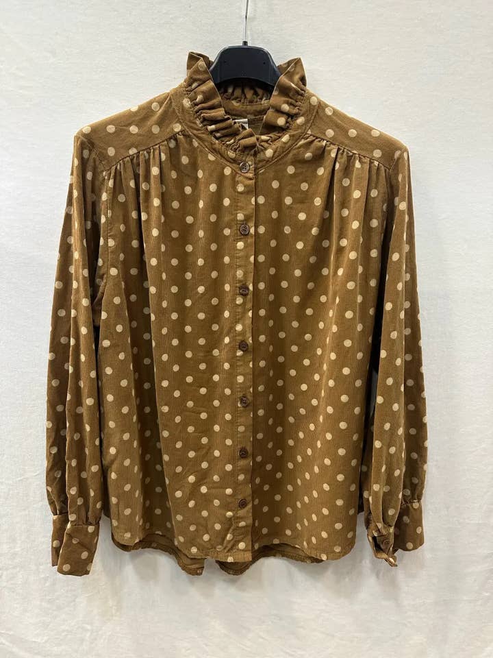 Mimi & Gogo - Wholesale Button Down Shirt - Women's - Velvet Polka Dot Shirt @69017_ChVPois10