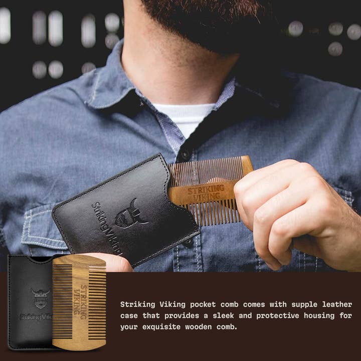 Striking Viking - Wholesale Beard Brush/Comb - Sandalwood Wooden Beard Comb (Black)
