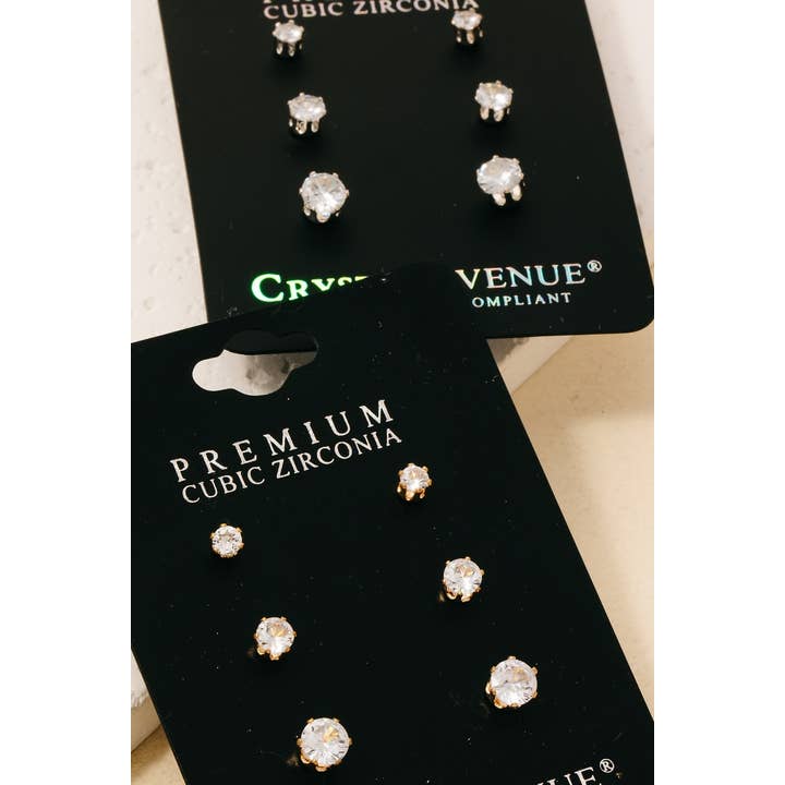 Fame Accessories - Wholesale Stud/Post Earrings - 3Pc Small Cubic Zirconia Circle Stud Earrings Set1
