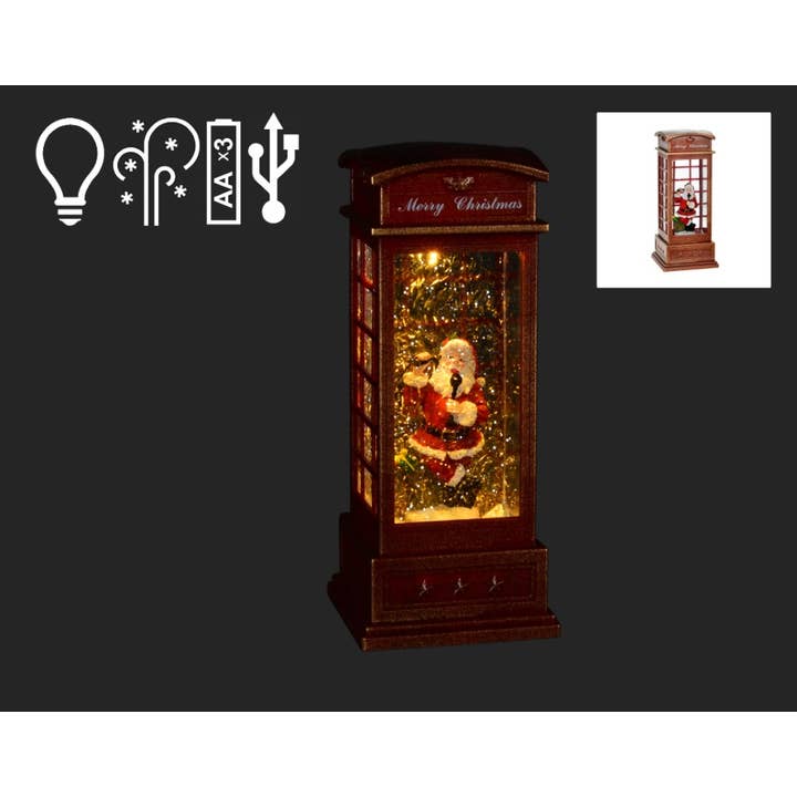 Christmas Tradition - Wholesale Christmas Decoration - 10" Red LED Phone Booth Snow Globe w/Santa