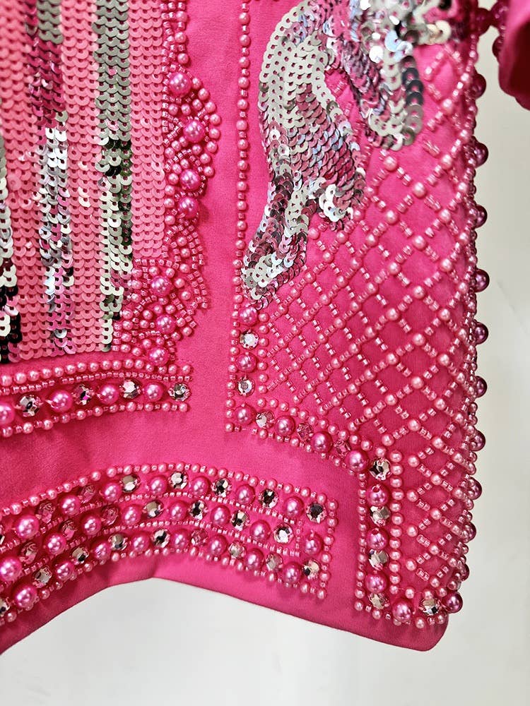 Productseeker – wholesale Klänning - Dam – DR389Y rosa klänning med handpåsydda diamanter och paljetter8