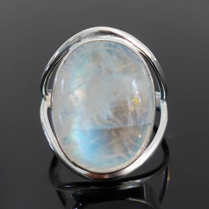 Mistry Gems – wholesale Cocktail/statement ring – Large Unisex Oval Moonstone Ring | 925 Silver | 20mm x 15mm4