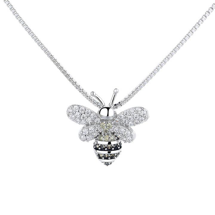 18K White Gold Bee Pendant Necklace with Crystals from Swarovski for wholesale by Amy and Annette