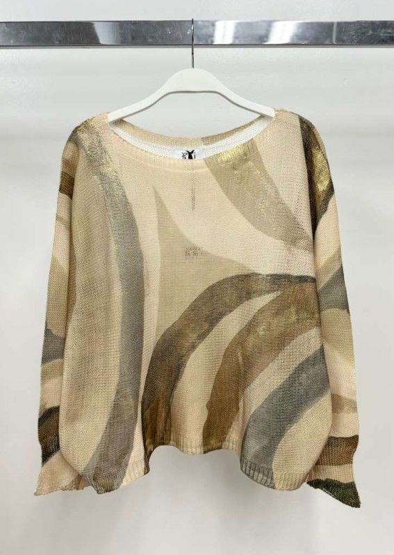 VENTI6 - Wholesale Knit Sweater - Women's - GOLD FOIL BRUSHSTROKE PRINT SWEATER (90668-9066-FOILBRUSH)2