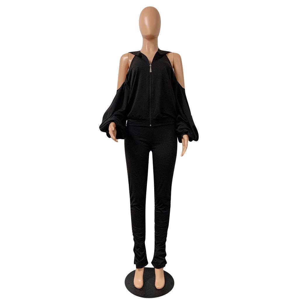 MB Fashion Wholesale - Wholesale Top & Pant Set (NOT Loungewear) - Women's - MB FASHION BACKLESS HOODIE RUFFLE SPLIT PANTS SET 81366