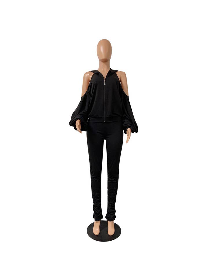 MB Fashion Wholesale - Wholesale Top & Pant Set (NOT Loungewear) - Women's - MB FASHION BACKLESS HOODIE RUFFLE SPLIT PANTS SET 81366