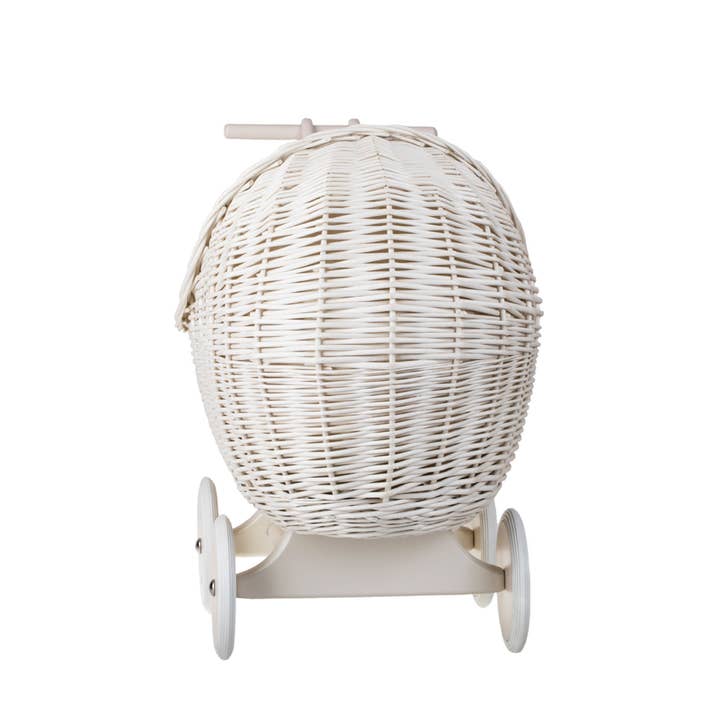 The Wicker Stories – wholesale Doll accessory kit – Kids – Whitewashed Wicker Doll Pram, Decorative Baby Carriage