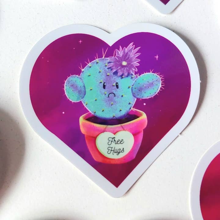 Gratis krammer Funny Cactus Heart holografisk klistermærke for engroshandel hos Digitaldreamcloud