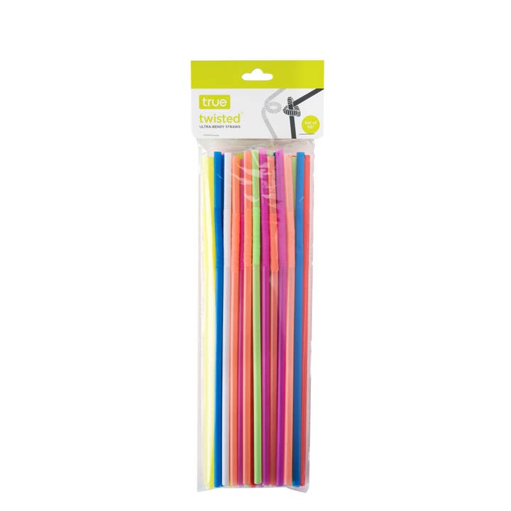 TRUE - Wholesale Drinking Straw - Twisted Ultra-Bendy Disposable Plastic Straws - Pack of 50