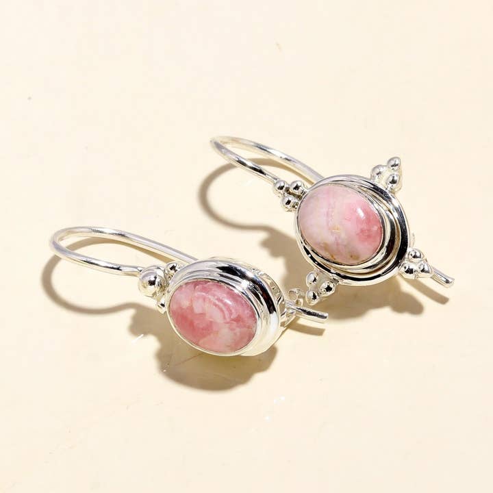925 Sterling Silver Pink Opal Vintage-Inspired Dangle Earrings for wholesale by AG 925 JEWELLERY