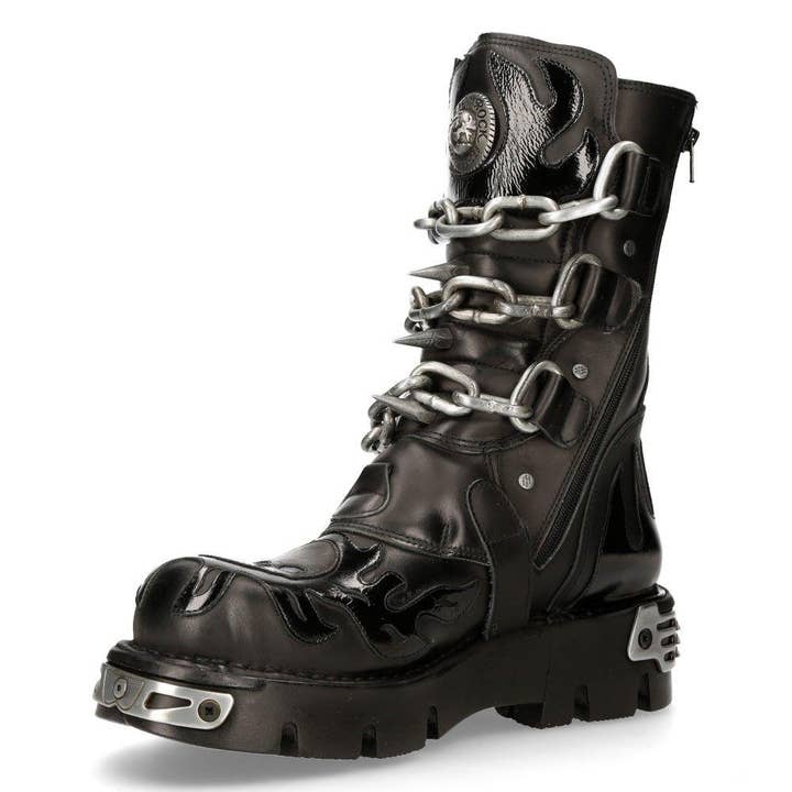 New Rock Black Spiked Mid-Calf Gothic Boots-727-S1 for wholesale on Faire