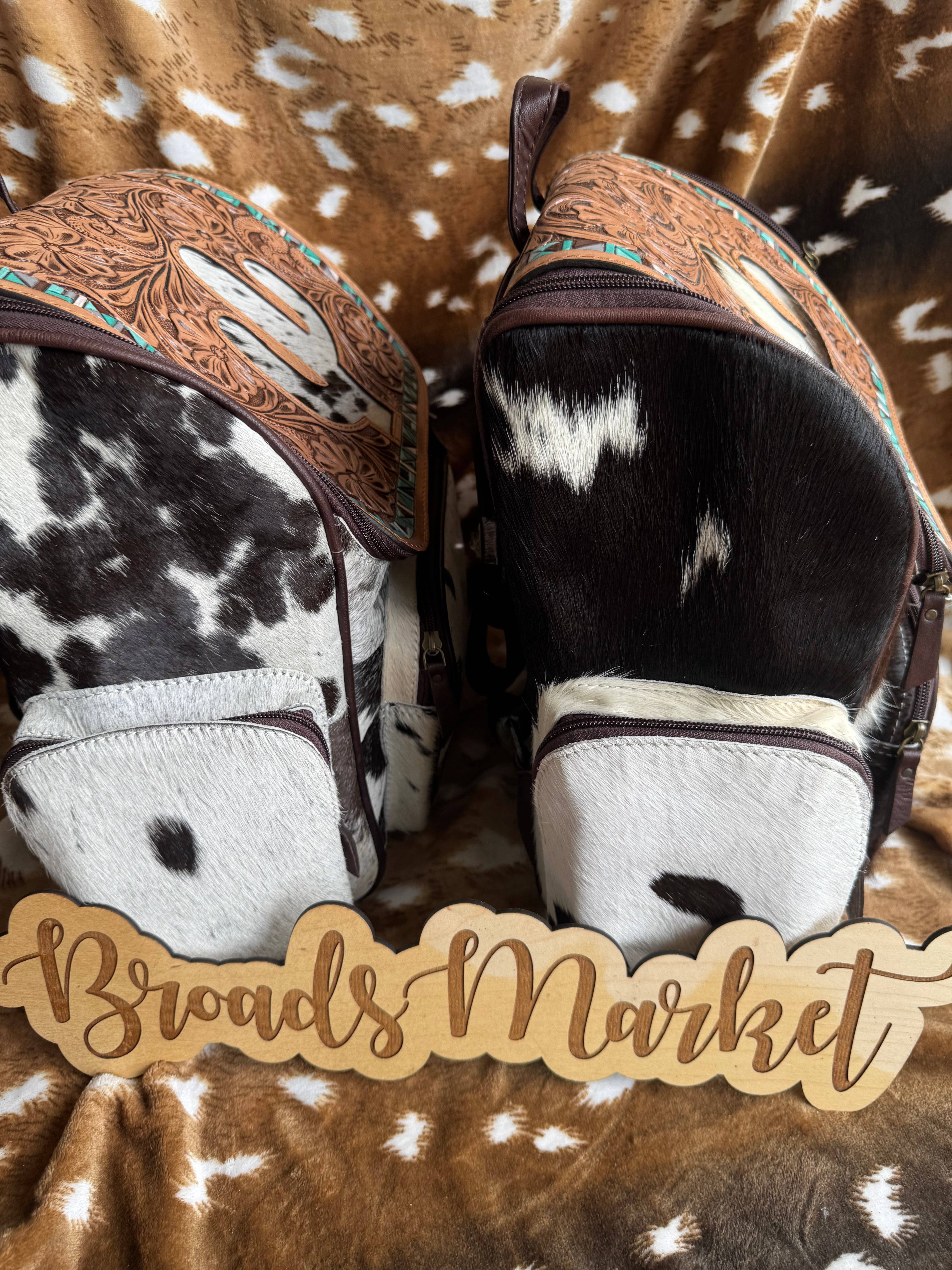 Broads Market - Wholesale Backpack - Women's - Cactus Tooled Leather & Cowhide Backpack3