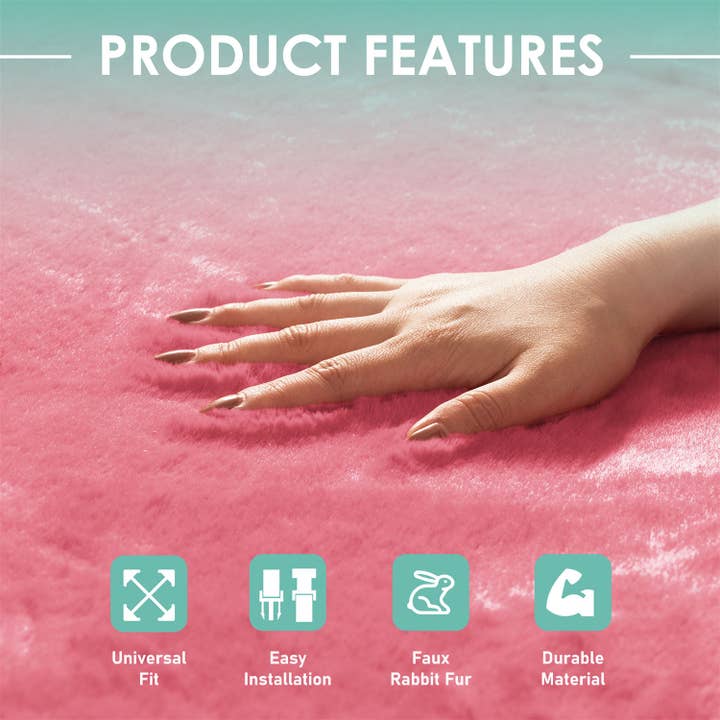 FH GROUP - Wholesale Car Decorative Charm - Unisex - Doe16 Faux Rabbit Fur Car Seat Cushions - Front Set Pink3