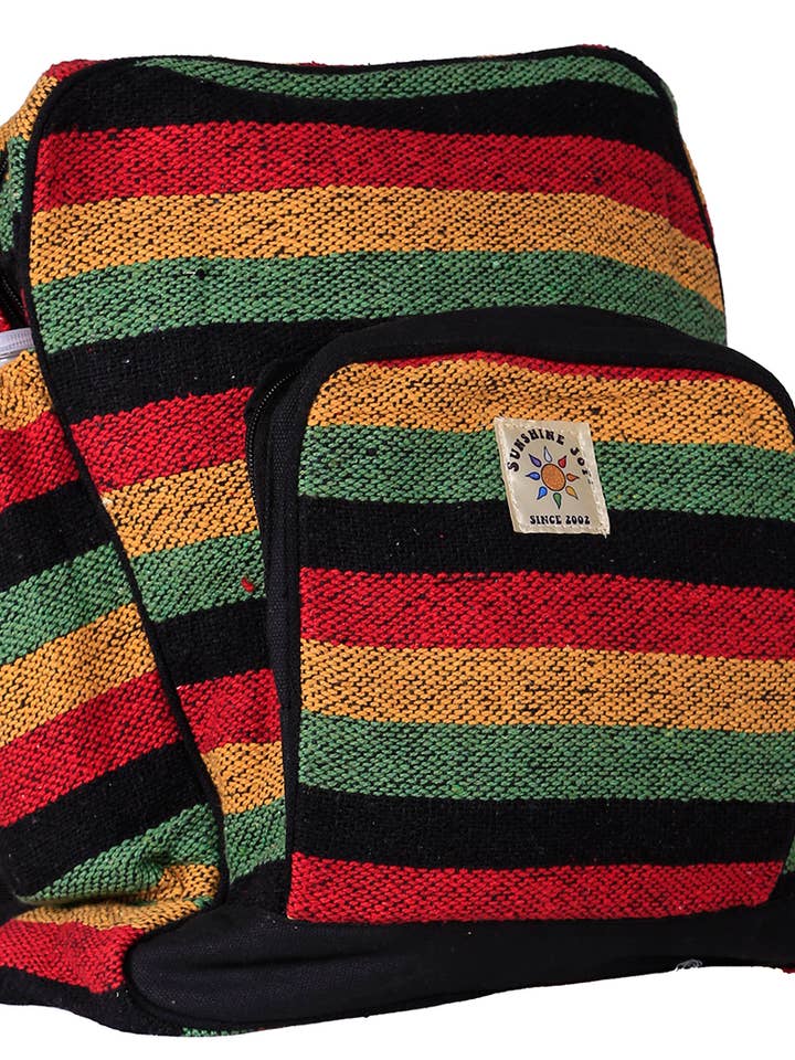 Mochila de tejido de cáñamo Rasta Stripe para venta al por mayor de Sunshine Joy