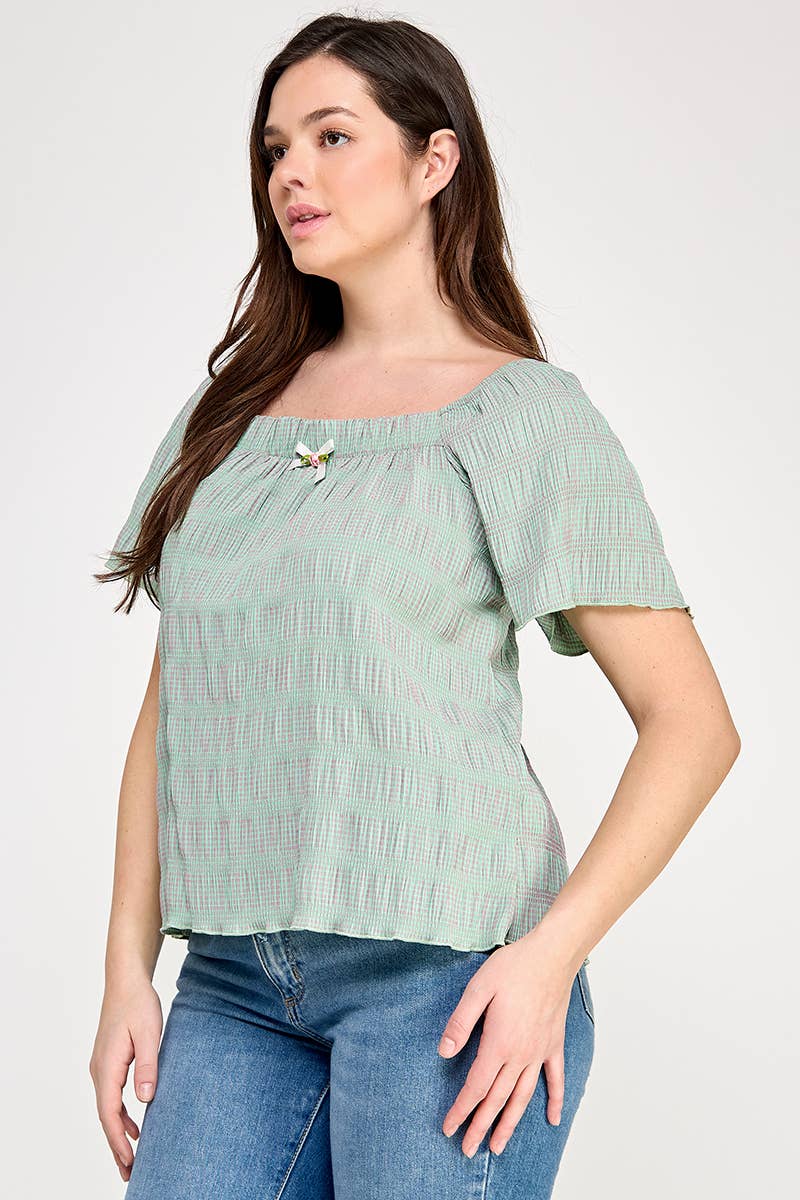 Haute Fox Plus Size & Contemporary - Vente Chemisier – femme - Haut à manches courtes grande taille avec petit nœud - JK18736-T2