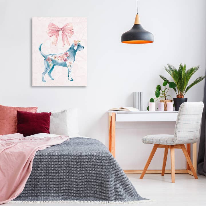 Stupell Industries – wholesale Wall sign – Floral Dog with Pink Ribbon - Unframed Wall Art4