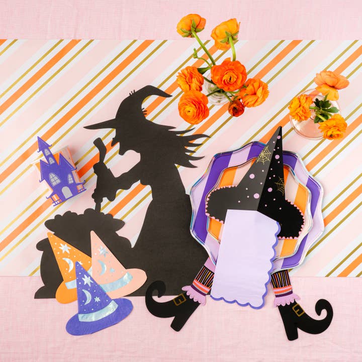 Gatherings by Curated Paperie - Wholesale Disposable Plate - Pink, Orange & Purple Spooky Stripes Dinner Paper Plates