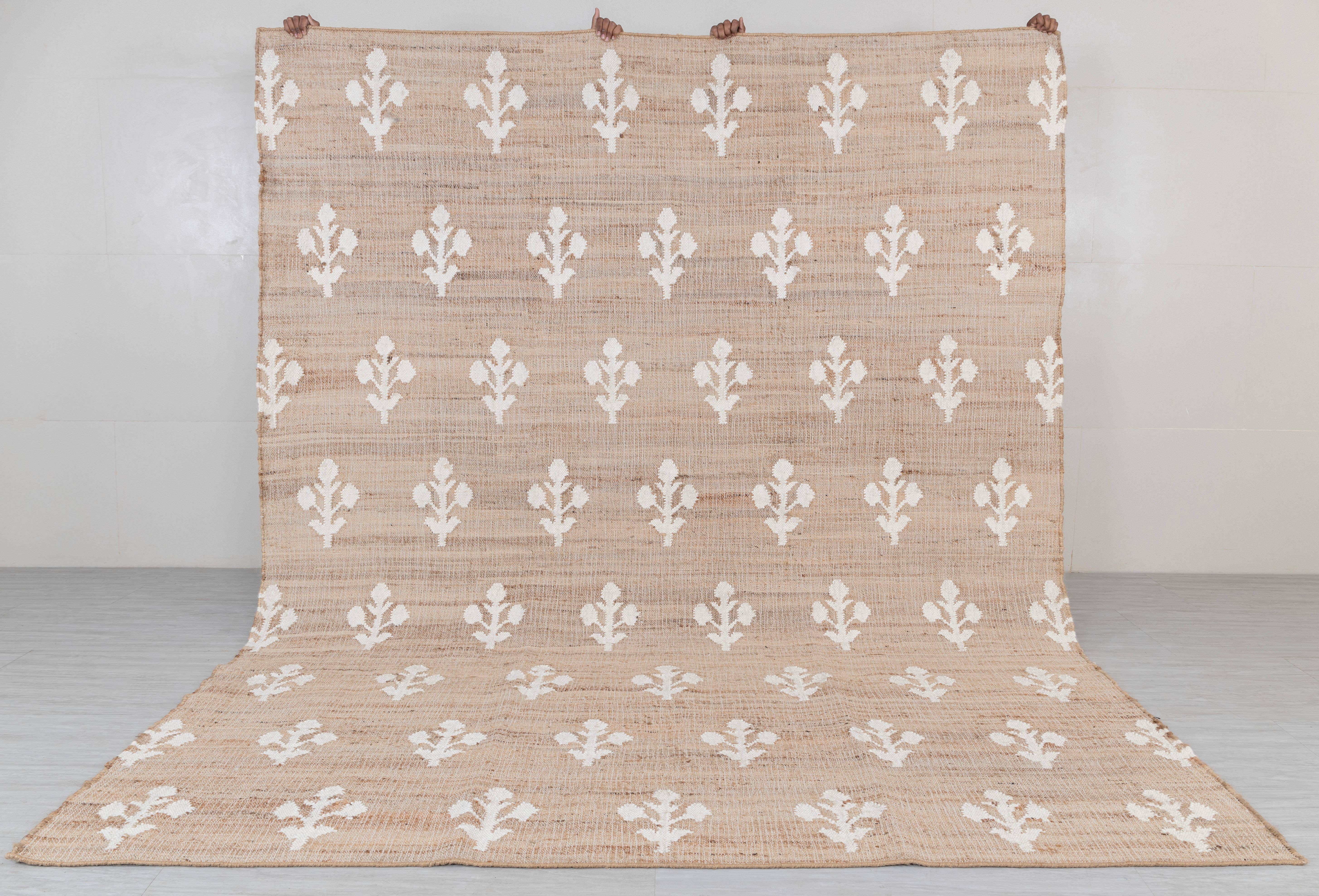 Aesthetic Homes LLC - Wholesale Area rug - Hand Woven Ivory Flower Jute Wool Boho Moroccan Rug TN-864