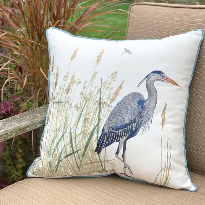 Rightside Design - Wholesale Throw/Decorative Pillow - Great Blue Heron Indoor/Outdoor Throw Pillow