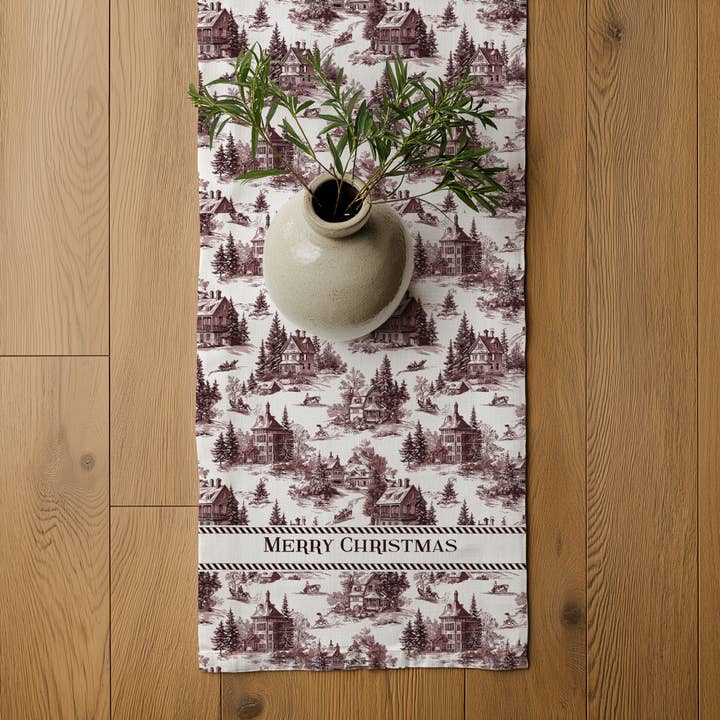 NorraVilla - Wholesale Table Runner - 100% Linen Runner Merry Christmas Toile de jouy Country3