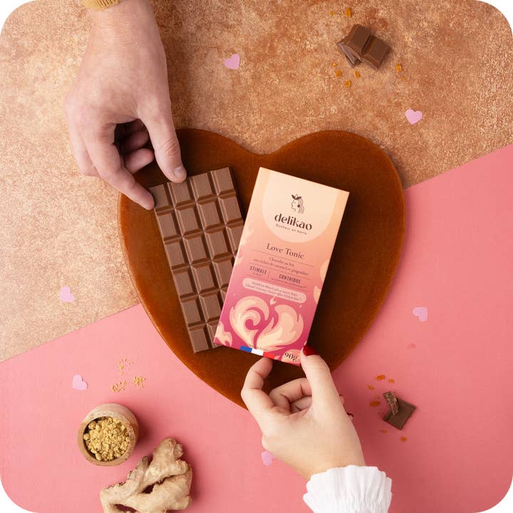 Delikao – wholesale Chocolate bar – Love Tonic™️ - Aphrodisiac Chocolate 40% Ginger Caramel