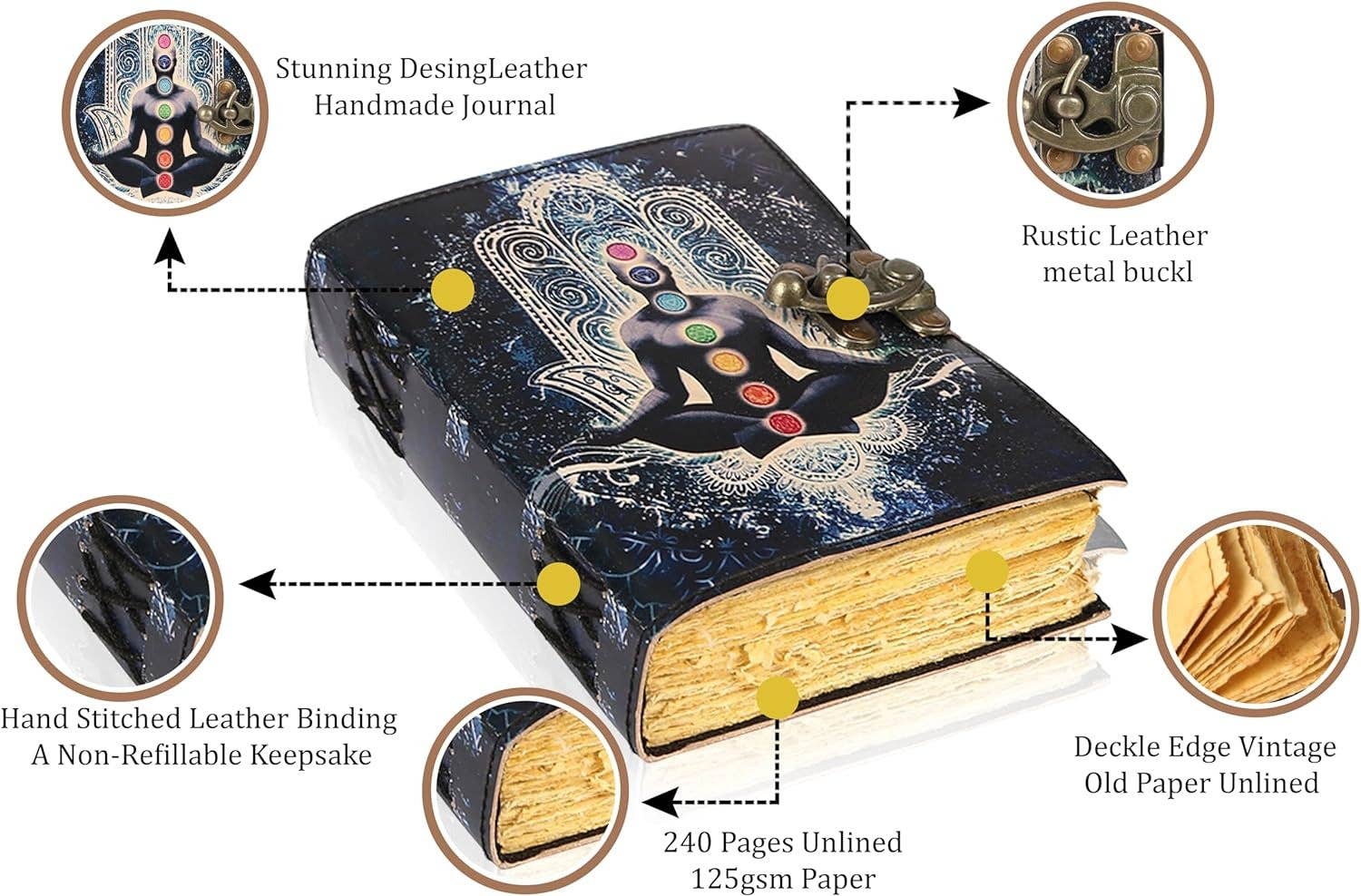 Tuzech Leather – wholesale Journal och dagbok – TUZECH läderklätt anteckningsbok med grimoirestil och ojämna kanter för män och kvinnor36