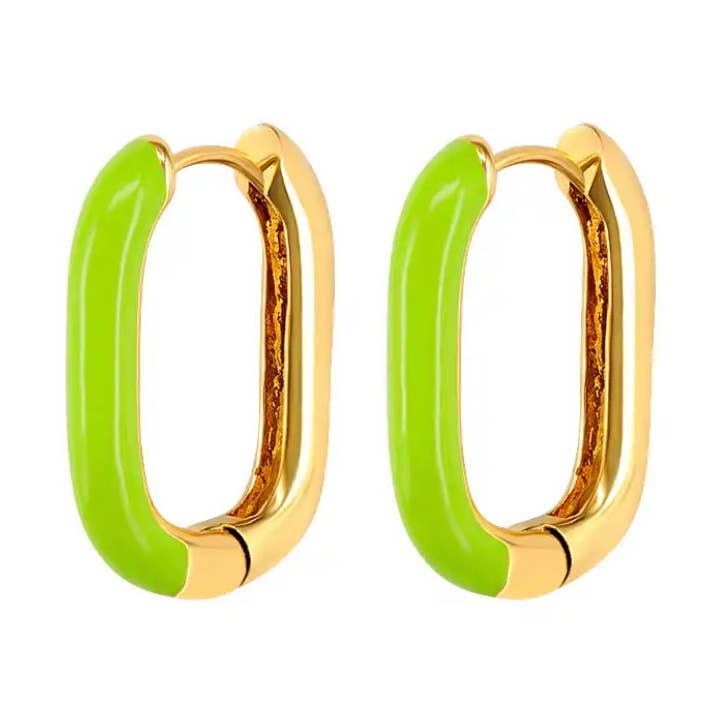 Huggie rectangulaire en or vert pour la vente par One of a Kind Club