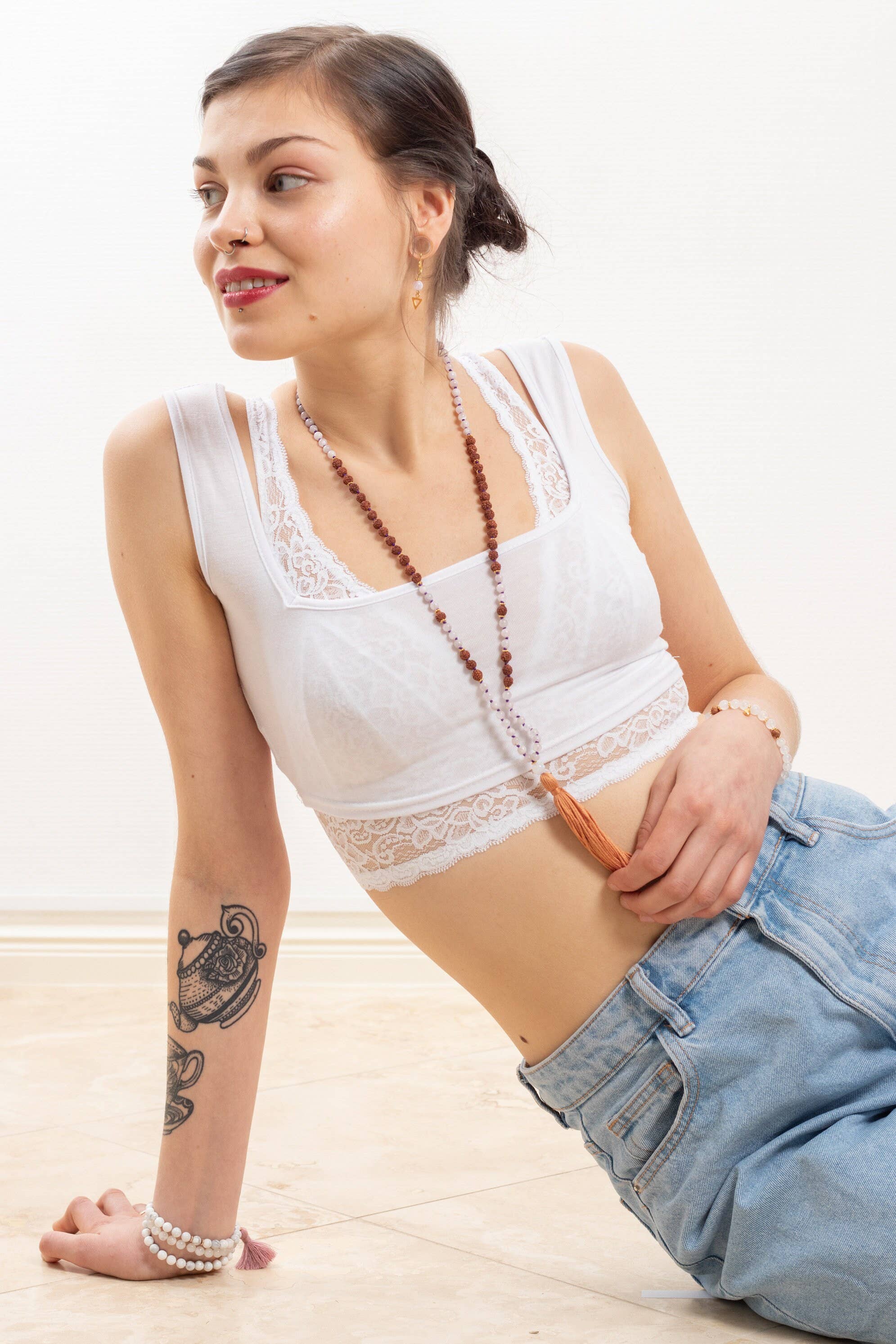 Nalina Wild - Wholesale Prayer Beads Necklace - Kunzite Rudraksha Moonstone Mala Small1