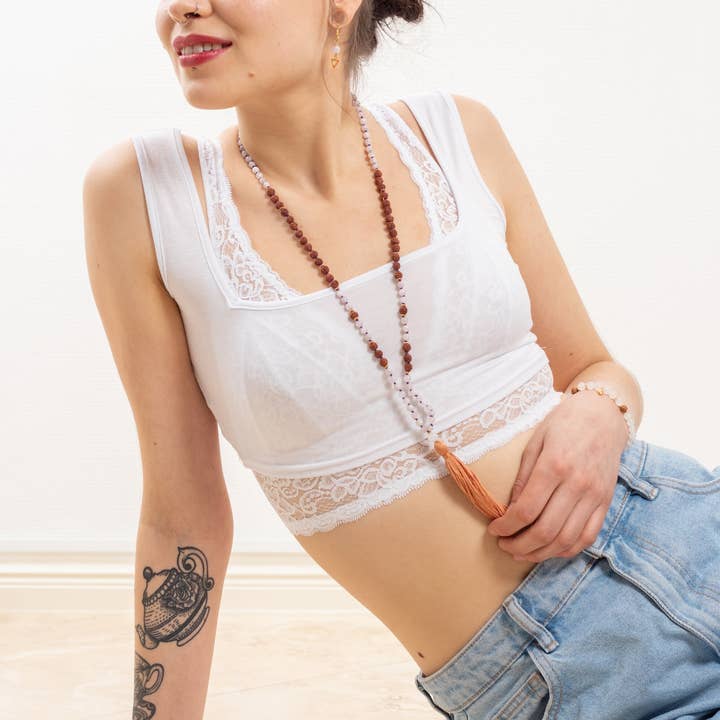 Nalina Wild - Wholesale Prayer Beads Necklace - Kunzite Rudraksha Moonstone Mala Small1