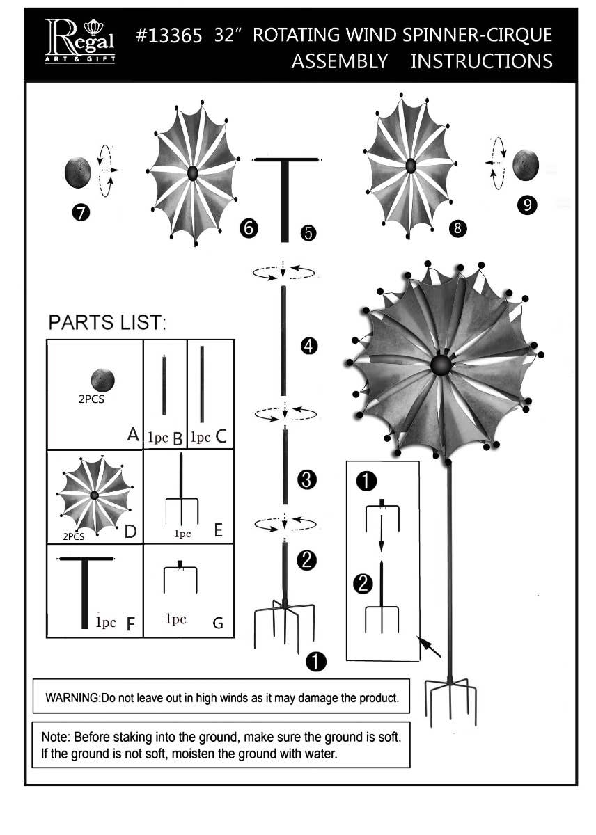 Regal Art & Gift - Wholesale Wind Spinner - 32" Rotating Wind Spinner - Cirque6