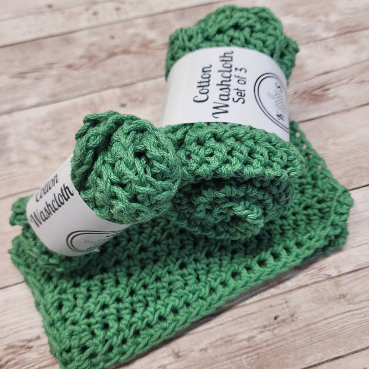 Moss Green Cotton Washcloth for wholesale by Kilted Suds