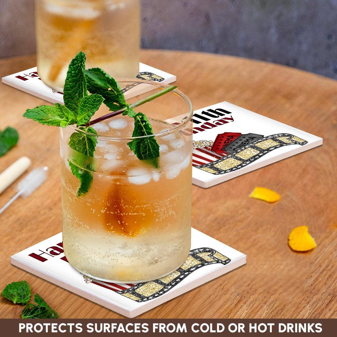 3dRose - Wholesale Coasters - 3dRose, Cute Movie Cinema Themed Happy 11th Birthday, Coaster2