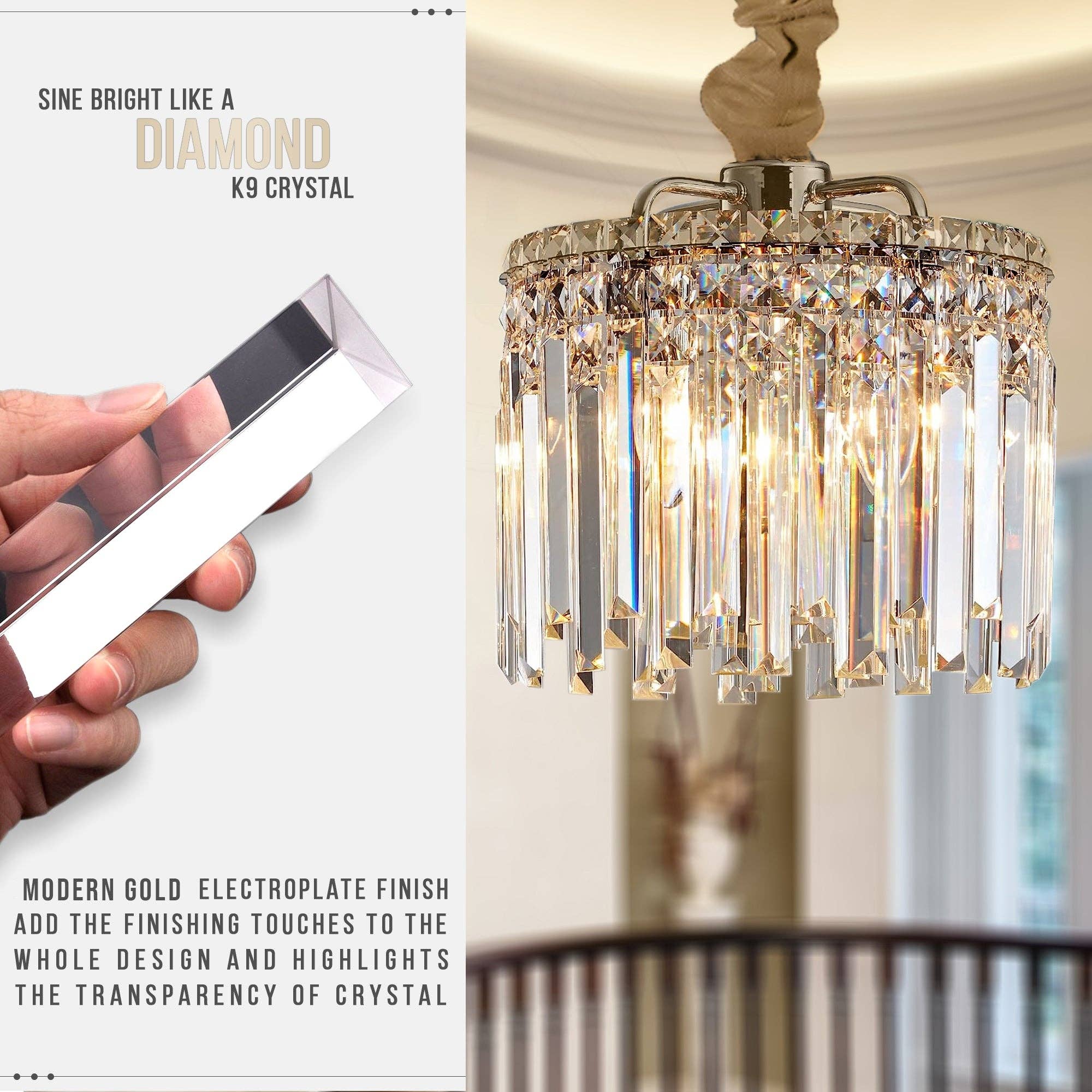 Ledsone - Vente Lustre/Suspension - Lustre moderne en cristal doré à plafond - modèle 48043