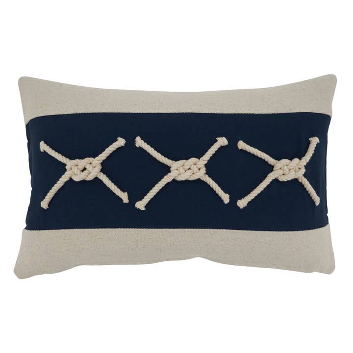 Navy Blue Throw Pillow With Rope Knots Appliqué for wholesale on Faire